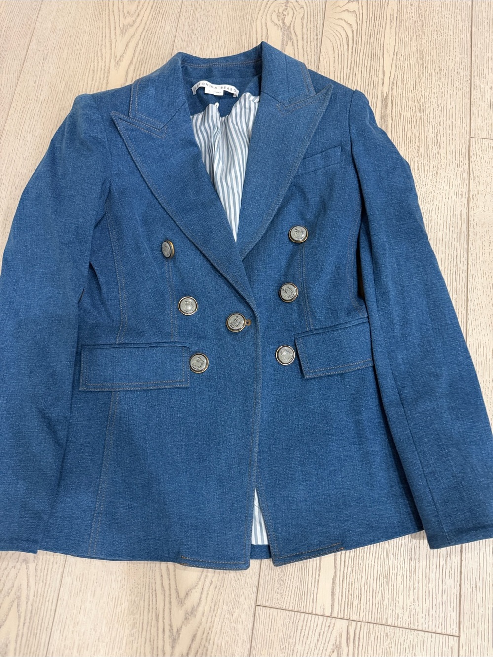 Veronica Beard Double-Breasted Denim-Blue Blazer